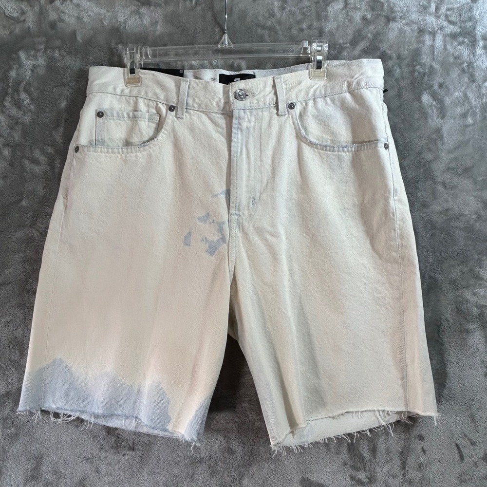 NWT 7 For All Mankind Cooper J Men 32 White Bleach Denim Shorts Raw Hem Distress
